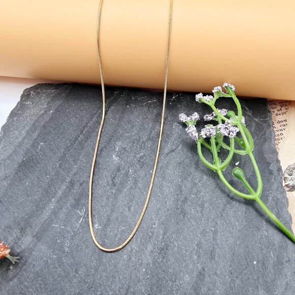 Minimalist Rose Gold Snake Chain Necklace, 18 Inch, Gold Plated Brass, XPNL0017 - Picture 1 of 12